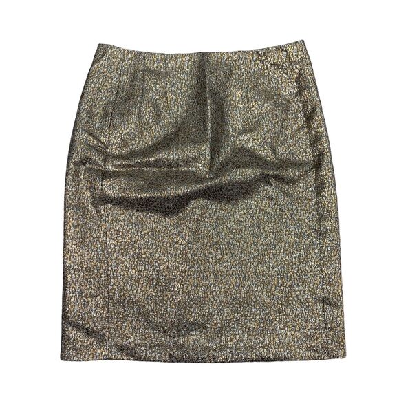 New York & Company Metallic Pencil Skirt Womens 6 Gold Silver Flecks Back Zip - Picture 1 of 12